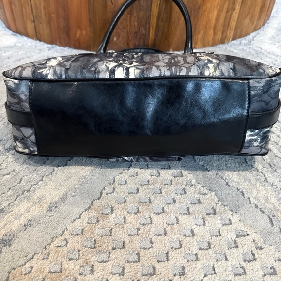 ETIENNE AIGNER Large Shoulder Bag Leather And Fabric Monogram Black Purple F - Picture 7 of 12